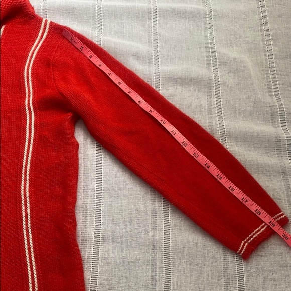 El Mar Vintage Red Cowl Neck Sweater with Vertical White Stripes - Picture 7 of 11